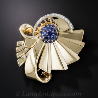 Retro Sapphire and Diamond Brooch