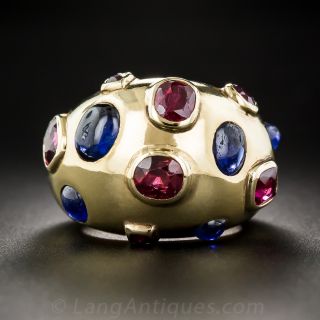 Retro Sapphire and Ruby Ring - 1