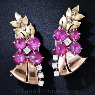 Retro Star Ruby, Diamond Bi-Color Gold Ear Clips