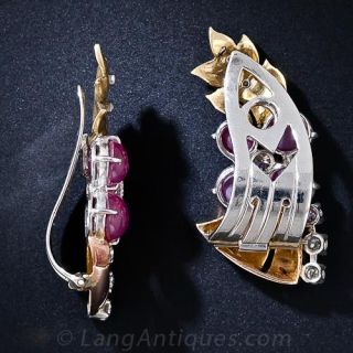 Retro Star Ruby, Diamond Bi-Color Gold Ear Clips