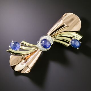 Retro Star Sapphire and Diamond Bow Brooch - 1