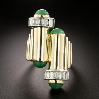 Retro-Style Baguette and Green Chalcedony Ring - 2