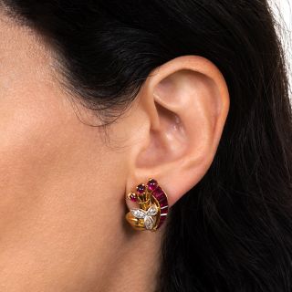 Retro Synthetic Ruby and Diamond Earrings