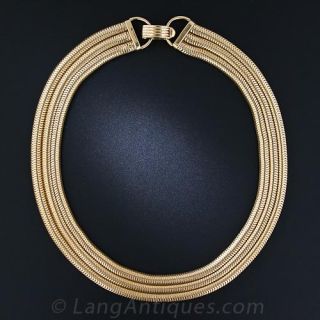 Retro Triple Strand Gold Snake Chain Necklace