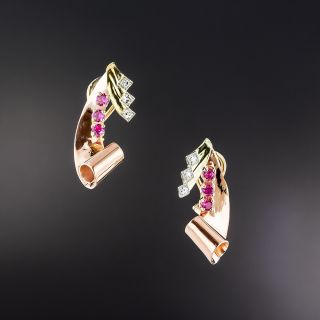 Retro Two-Tone Diamond and Ruby* Earrings - 1