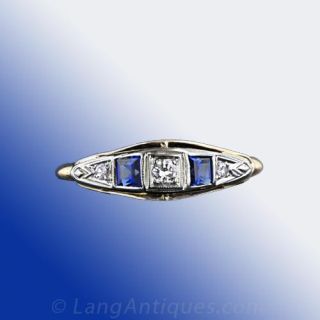 Retro Diamond and Sapphire Engagement Ring 