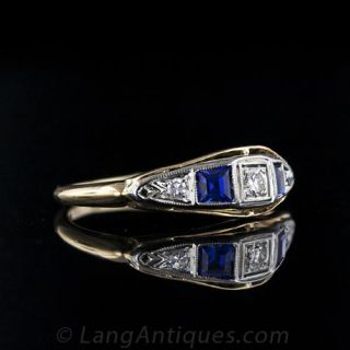 Retro Two-Tone Diamond and Sapphire Ring