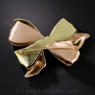 Retro Two-Tone Gold Bow Brooch
