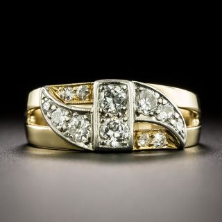 Retro Two-Tone Gold Diamond Swirl Ring - 2