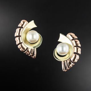 Retro Two-Tone Gold Pearl Earrings - 3