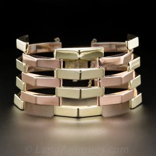 Retro Two-Tone Wide Gold Bracelet