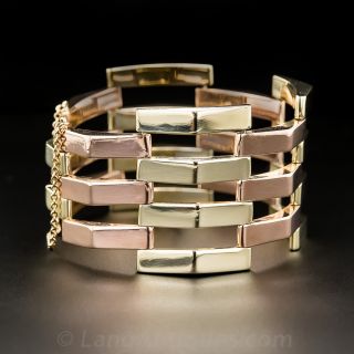 Retro Two-Tone Wide Gold Bracelet