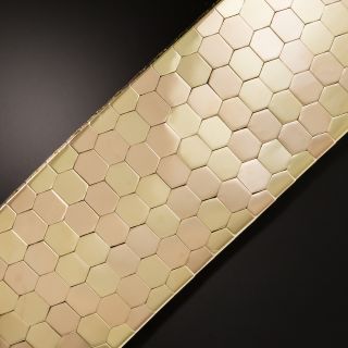 Retro Wide 18K Two-Tone Gold Honeycomb Bracelet