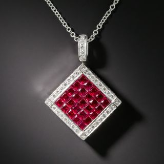 Reversible Invisible-Set Diamond and Ruby Pendant  - 3