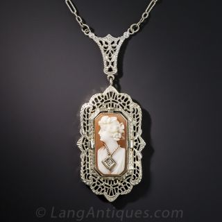 Reversible Quartz Crystal/Cameo Art Deco Pendant Necklace