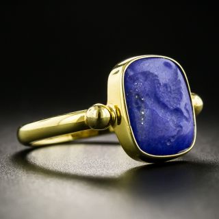 Revival Style 18K Carved Lapis Lazuli Ring  