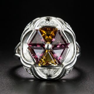 Rhodolite Garnet, Citrine and Diamond Ring - 3
