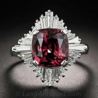 Rhodolite Garnet Diamond and Platinum Ballerina Ring