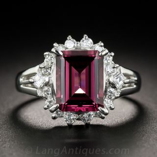 Rhodolite Garnet Platinum and Diamond Estate Ring