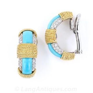 Roberto Coin Turquoise and Diamond Earrings