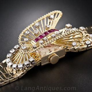 Rolex Retro 18K Diamond and Ruby Bracelet Watch