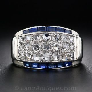 Rose-Cut Diamond and Synthetic Sapphire MId-Century Band Ring
