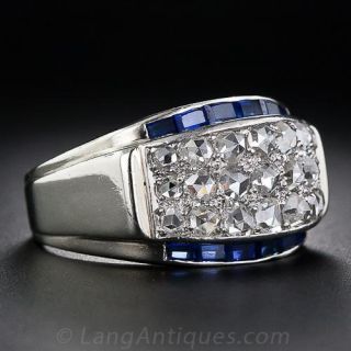 Rose-Cut Diamond and Synthetic Sapphire MId-Century Band Ring