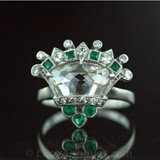 Art Deco Diamond Emerald Dinner Ring