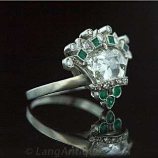 Rose Cut Diamond Platinum Crown Ring