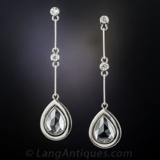 Rose-Cut Diamond Platinum Drop Earrings