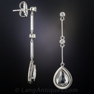 Rose-Cut Diamond Platinum Drop Earrings