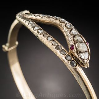 Rose-Cut Diamond Snake Bangle Bracelet