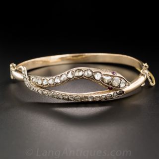 Rose-Cut Diamond Snake Bangle Bracelet