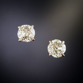 Rose Gold 1.72 Carat Old Mine-Cut Diamond Stud Earrings - 2
