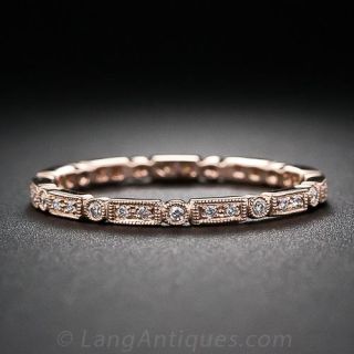 Rose Gold Micro Diamond Wedding Band, Size 4 1/2