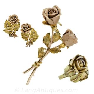 Rose Motif Pin  Earring and Brooch Suite Main View