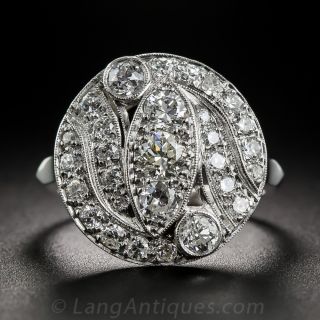 Round Platinum and Diamond Art Deco Cocktail Ring - 1