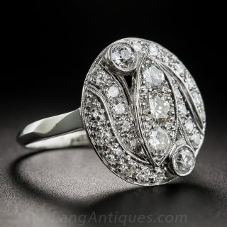 Round Platinum and Diamond Art Deco Cocktail Ring