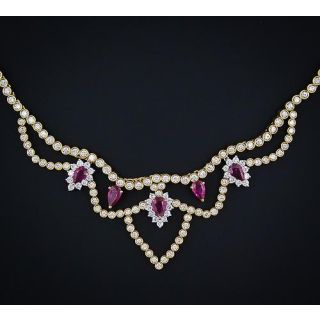 Ruby and Diamond Bib-Style Necklace