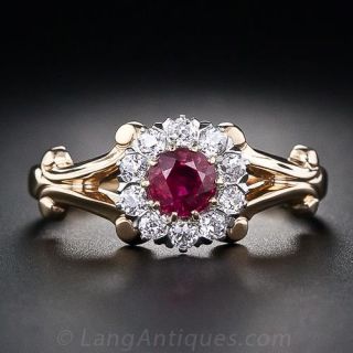 Ruby and Diamond Cluster Ring