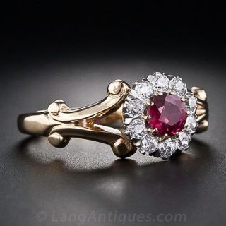 Ruby and Diamond Cluster Ring
