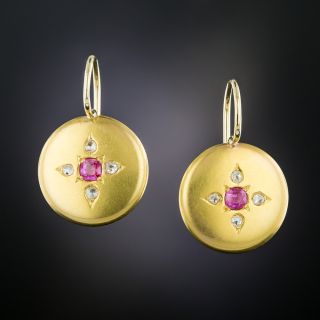 Ruby and Diamond Drop Earrings by Krementz - 2