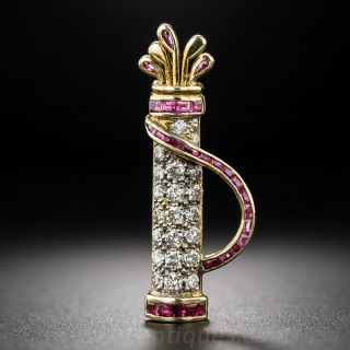Ruby and Diamond Golf Clubs and Bag Brooch