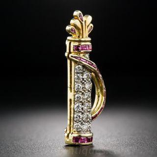 Ruby and Diamond Golf Clubs and Bag Brooch