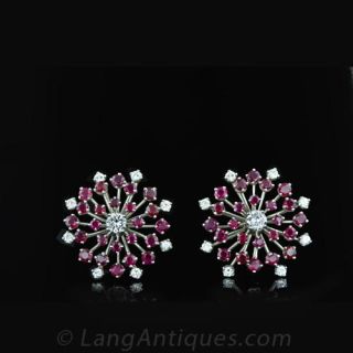 Ruby and Diamond Platinum Earrings 1950s