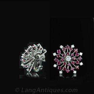 Ruby and Diamond Platinum Spray Earrings