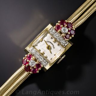 Ruby and Diamond Retro Watch by C.D. Peacock 