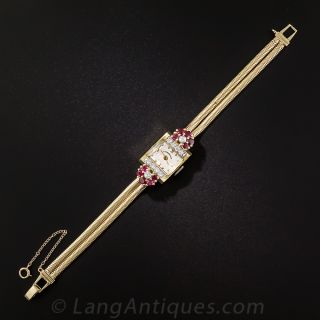 Ruby and Diamond Retro Watch by C.D. Peacock 
