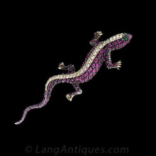 Ruby and Diamond Salamander Brooch