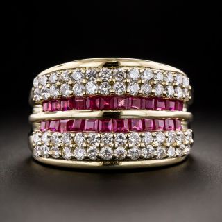 Ruby and Diamond Six-Row Band Ring - 3